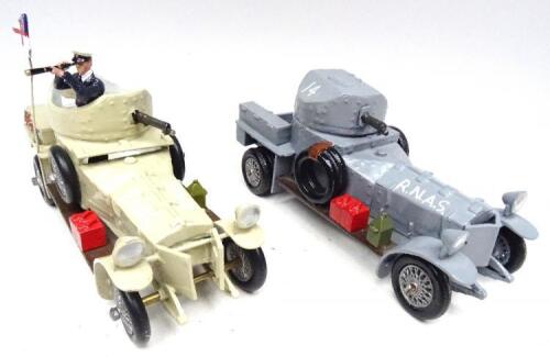 Toy Army Workshop Royal Naval Air Service one closed and one open Rolls Royce Armoured cars, with Commander (Condition Excellent) (3)