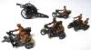 Britains Motorcycle Machine Gun Combination from set 199 (Condition Good), with another, repainted, and a further recast second version, repainted Despatch Rider and Gun 1201 (Condition Excellent) (8)
