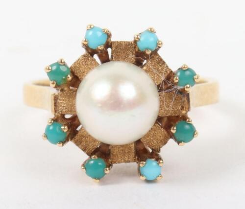 An 18ct gold, pearl and turquoise ring