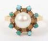 An 18ct gold, pearl and turquoise ring