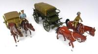 Toy Army Workshop two horse covered two wheel wagon desert finish, and two horse General Service Wagon with covered load (Condition Excellent) (7)