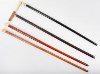 Four late 19th/early 20th century walking sticks, including two ivory handle canes