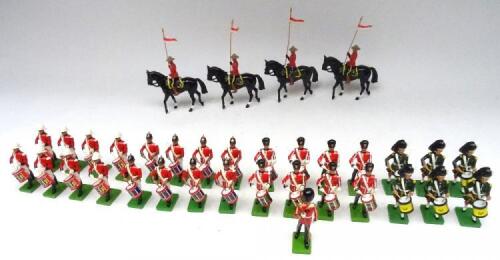 Britains Metal Model Drummers eight Border Regiment, eight Staffordshire Regiment, eight Royal Welch Fusiliers with Drum Major and six Gordons, with four mounted RCMP (Condition Excellent) (35)