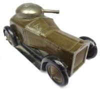 Britains set 1321, Armoured Car khaki finish, solid one piece metal wheels and tyres (Condition Good, under chassis card torn) 1934 (1)
