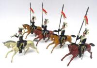 Britains set 100, 21st Lancers, full dress SECOND VERSION, dated 12.2.1903 with Trumpeter (Condition Very Good, trumpeter and one trooper plumes slightly dented) 1907 (5)