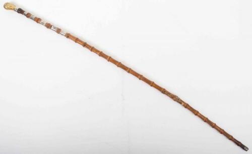A 19th century Horse Racing memento silver banded bamboo walking cane