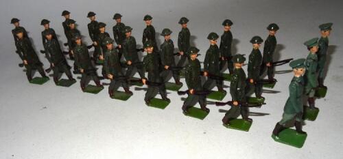 Britains three sets 1603, Irish Free State Infantry SECOND VERSION marching at the trail with Officers (Condition Very Good, one officer boot and one base chipped) with an additional man (Condition Very Good, rifle repaired) 1956 (25)