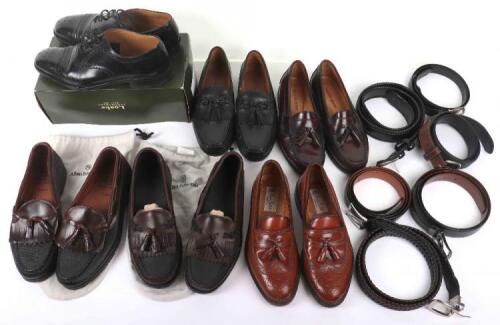 A selection of men&rsquo;s shoes and belts, including a pair of black leather Loake brogues, Johnston & Murphy