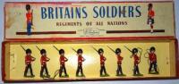 Britains Canadian Governor General's Horse Guards two sets 1631 with Officers (Condition Good, one horse leg broken, one horse leg bent) and set 1634 Foot Guards in original ROAN box (Condition Very Good, box Poor) with an additional set, Officer and ten