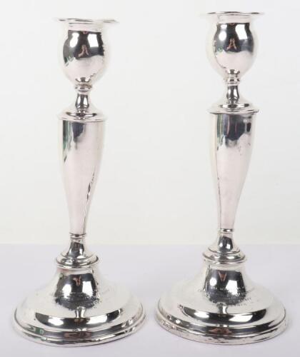 A pair of 20th century silver P&O Co related candlesticks, Edward Barnard & Sons, London 1919