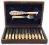 An early 20th century silver plate and bone handle fish knife and fork set