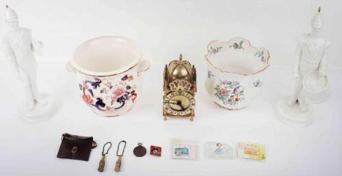 Two white china military band figures, 29cm