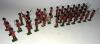 Britains Scots Guards, set 2084 Colour Party in original ROAN box (Condition Very Good, queen's colour missing, lion missing from regimental colour, box Poor) and set 75 marching at the slope with Officer and Piper (Condition Very Good, box Poor) with add