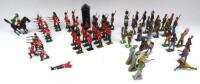 Britains repainted including nineteen second grade: Arab, Wild West, Infantry of the Line, Foot Guards, Sentry Box, and others, with two by Hill (Condition Good-Fair, some damage) (67)