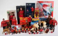 A quantity of action figures and Action Men, An RCMP Elite porcelain doll, an RCMP motorbike and rider, a Polistil GI Joe RCMP uniform, The Corps Mounted Patrol, Strike Force Arctic Warrior, Action Man Guard Dog