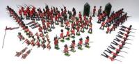 Britains set 27, Band of the Line with Infantry, Highlanders, Pipers, Musicians and Foot Guards, with some by other makers (Condition Fair-Poor, some damage) (114)