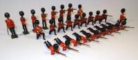 Britains firing Foot Guards sets 124, Irish Guards lying with Officer (Condition Very Good) 120, Coldstream Guards kneeling with Officer (Condition Good, one man missing) and set 34, Grenadier Guards standing, THIRD VERSION with Drummer and Officer (Cond