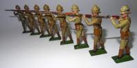 Britains set 119, Gloucestershire Regiment firing (Condition Good, one Poor, two not matching, one embellished with white equipment) 1938 (8)