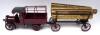 Toy Army Workshop Farm Lorry burgundy finish, with driver, timber trailer and five logs (Condition Excellent) (8)