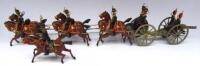 Britains set 39, Royal Horse Artillery FIRST VERSION, shafted limber, bucket seats on gun, four seated men and mounted Officer (Condition Very Good, possibly some neat repair and retouching) 1897 (13)