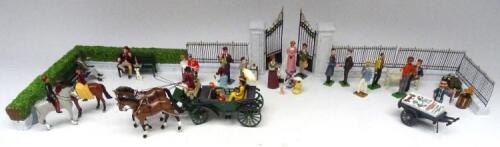 Trophy two horse Carriage outside Park Gates with Trophy, Hocker, Jacklex and other Civilians, Children and Fishmonger with barrow in some original boxes (Condition Excellent, boxes Very Good) (42)