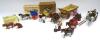 Britains set 5F Farm Waggon with two horses and carter (Condition Good-Fair), 40F Farm Cart, 45F Milk Float and Zoo Picture Pack 9015 Tiger and Tigress in original boxes, with 20F Farmer's Gig (Farmer replaced), Hill Fire Engine with incorrect ladder and 