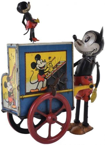 Rare Tinplate Distler Mickey Mouse Organ Grinder, German circa 1930