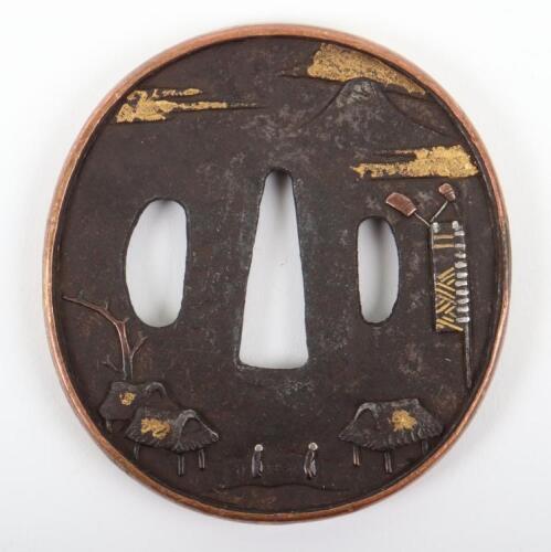 Japanese Oval Iron Edo Tsuba, 19th Century