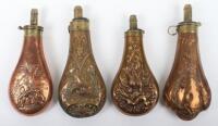 4x Assorted Gun Sized Embossed Copper Powder Flasks