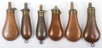 6x Assorted Bag Shaped Pistol Sized Copper Powder Flasks