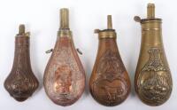 4x Assorted Embossed Medium Size Copper Powder Flasks