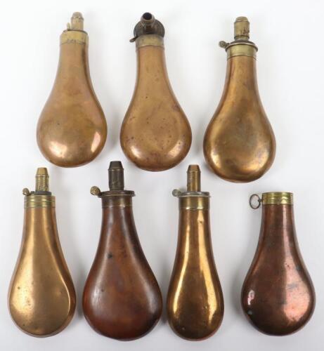 7x Assorted Plain Gun Sized Copper Powder Flasks
