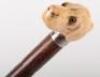 ^ Edwardian Walking Stick with Nicely Carved Ivory Dogs Head Handle - 2