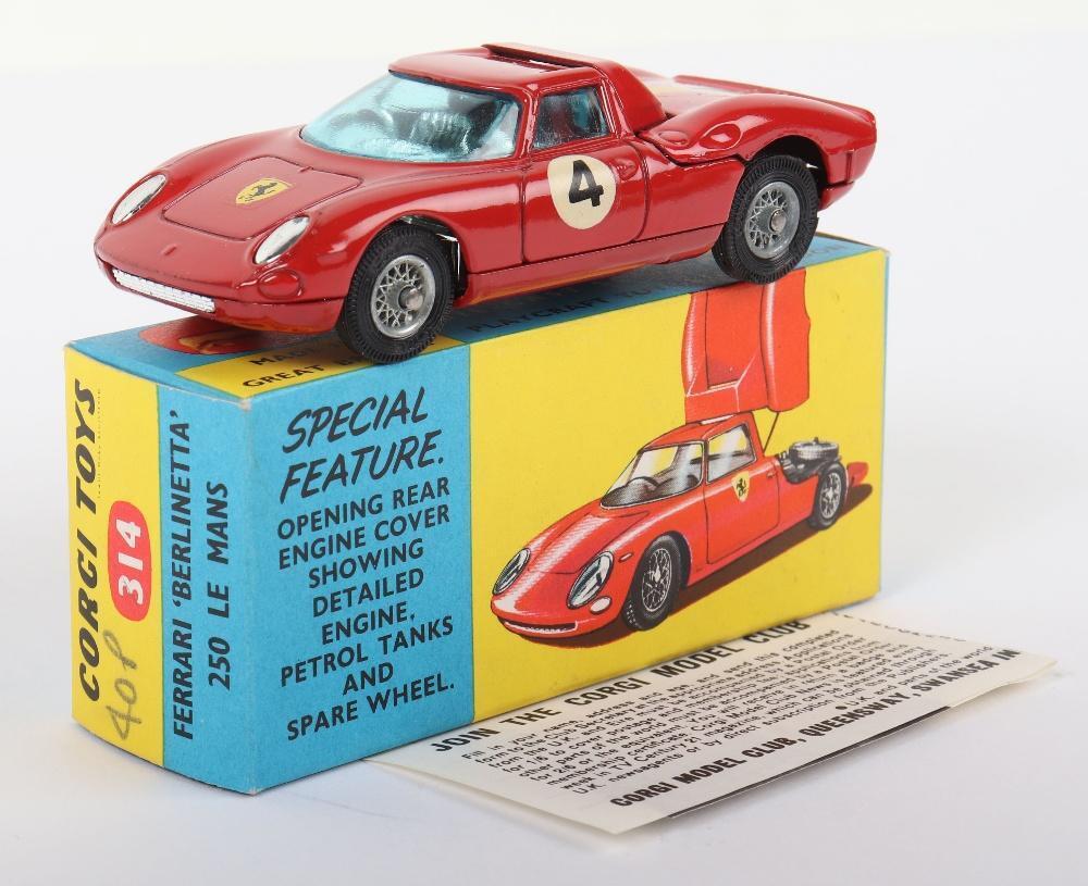 A small collection of Corgi Toys cars, comprising a No. 314 Ferrari  Berlinetta 250 Le Mans, a No. 22