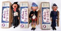 Three Pelham Puppets in brown boxes