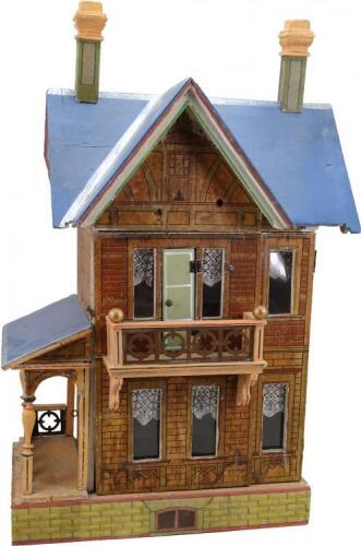 A Moritz Gottschalk model 3581 blue roof dolls house, German circa 1910,