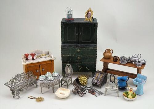 A collection of miniature dolls house furniture and accessories,