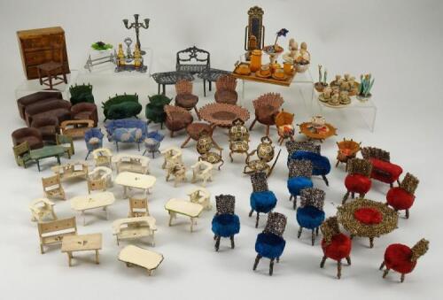 A collection of miniature dolls house furniture and ornaments,