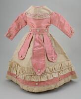 A good 1870s style cream and pink silk French fashion dolls dress,