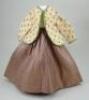 An 1860s-70s style cream and brown silk French fashion dolls dress,