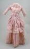 An early red and cream striped cotton dolls dress, circa 1860,