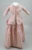 An early red and cream striped cotton dolls dress, circa 1860, - 2