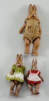 A family of three miniature Hertwig all-bisque rabbits, German circa 1910,