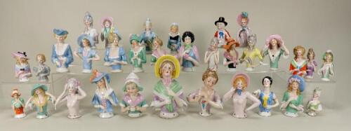 Collection of glazed china Half-Dolls, mainly German 1900-20s,