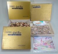 Three Victory Gold Box 1000 piece plywood hand-cut Jig-Saw Puzzles,