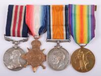 Great War Military Medal Group of Three 1/5th Gordon Highlanders Territorial Force, For Gallantry 25th / 26th March 1916 After an Enemy Mine Exploded Under His Trench