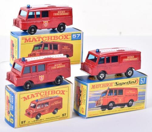 Three 57c Boxed Matchbox Landrover Fire Trucks