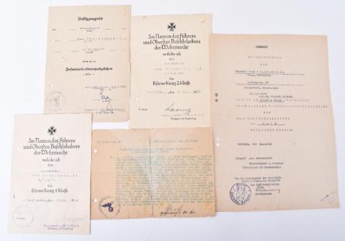 WW2 German Award Citation Grouping to Unteroffizier Franz Frankemoller Infantry Grenadier Regiment 166, Recommended for the German Cross in Gold December 1943