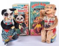 Alps Bubble Blowing Monkey and Smoking and Shoe Shining Panda Battery Operated toys, Japanese circa