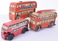 Six tinplate Double Decker buses